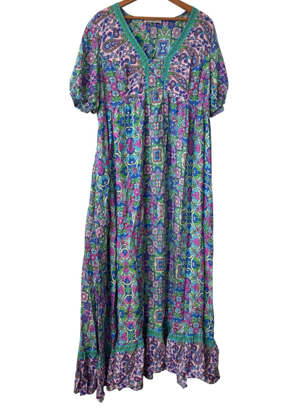 Rusttydustty 1XL Boho Paisley Floral Patchwork Maxi Dress